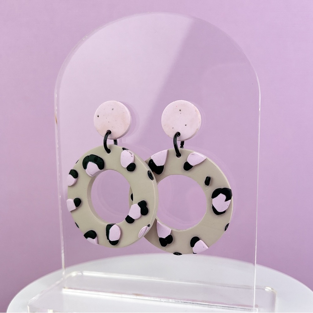 Leopard Print Design Handmade Polymer Clay Earrings Lightweight Funky